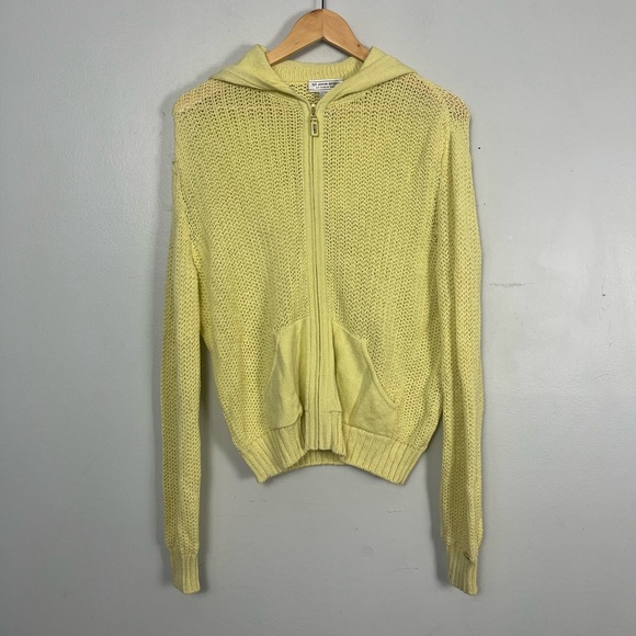Y2K St. John Sport Pastel butter Yellow Knit Zip Up Jacket Size L - Picture 1 of 8